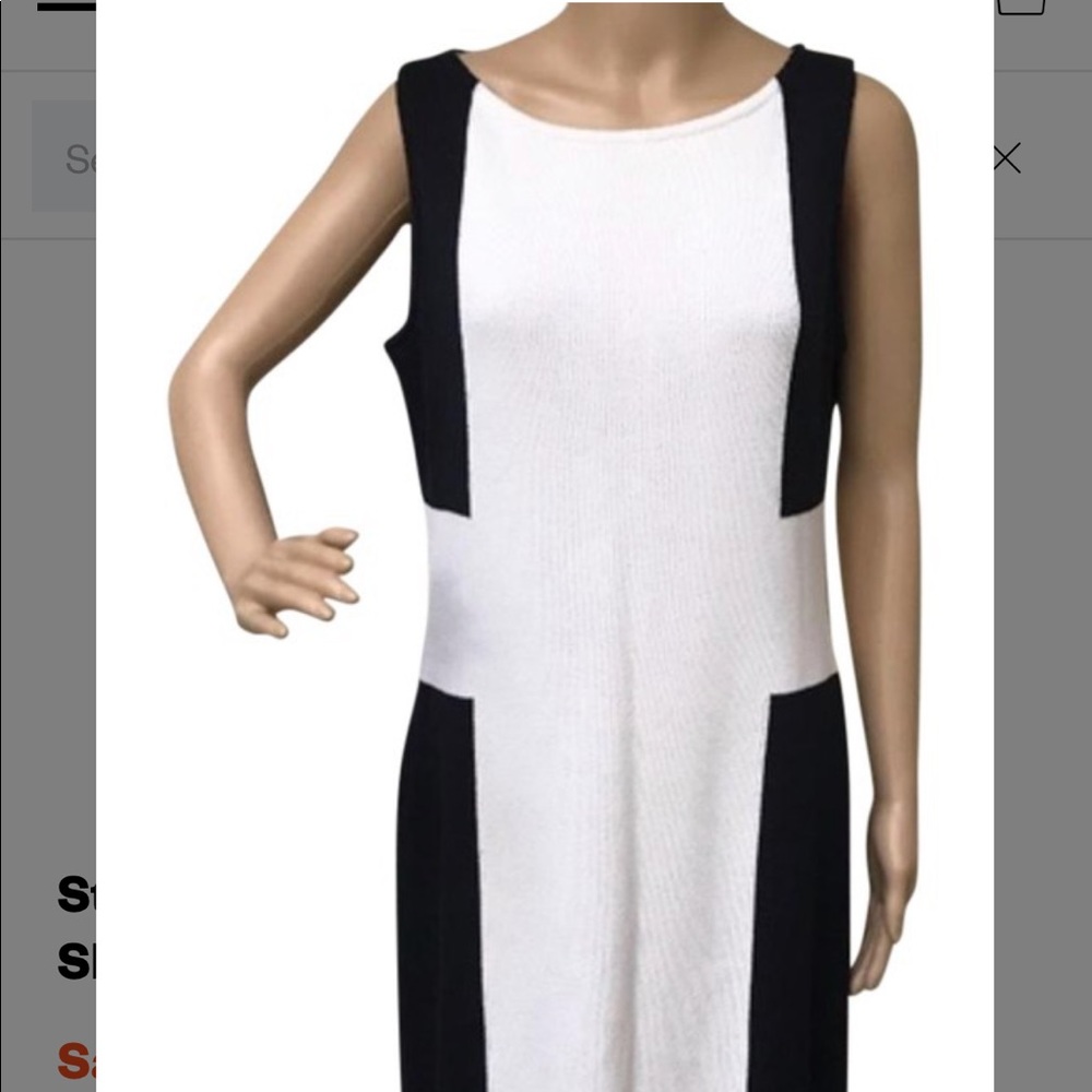 St John knitted sheath black and cream/white color block dress, Size 2
